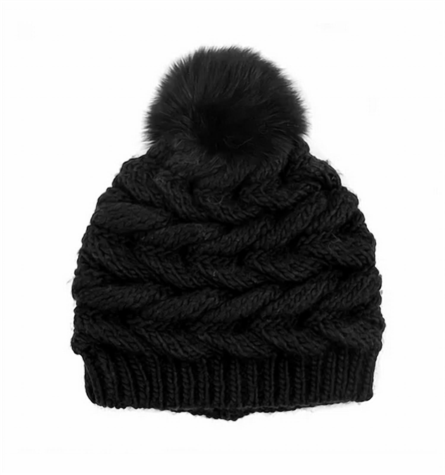 MWOMEN'S KNIT BEANIE W/FOX POM